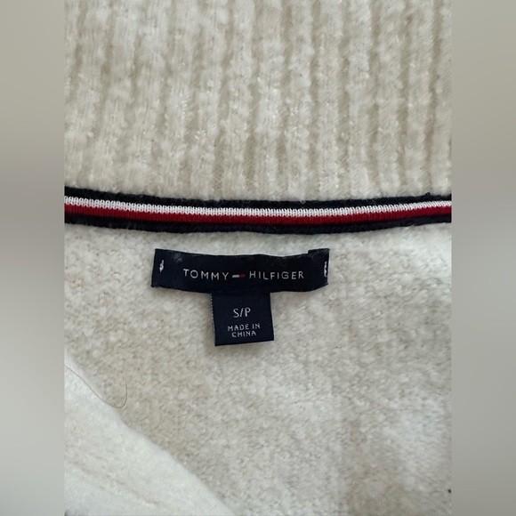 Tommy Hilfiger Flag Quarter Zip Sweater Small White Red Navy Logo Knit Pullover - Picture 8 of 10